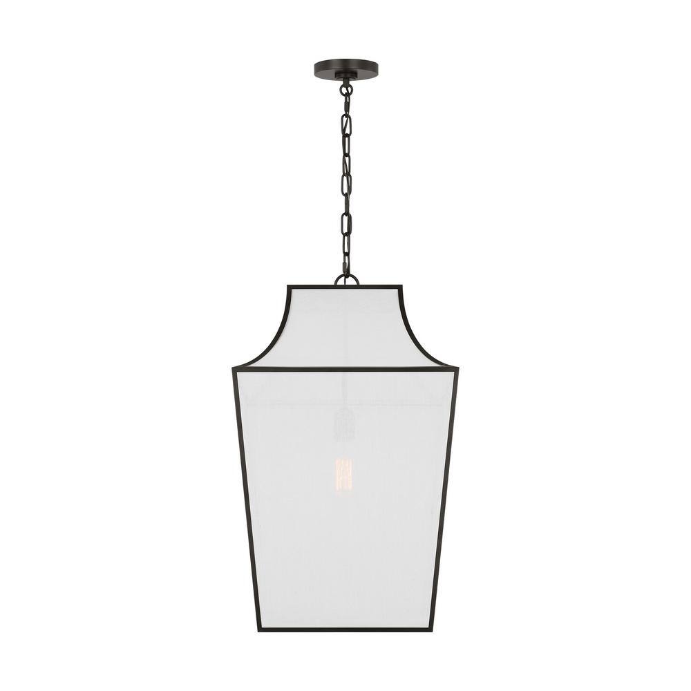 Aged Iron and White Linen Large Pendant Light