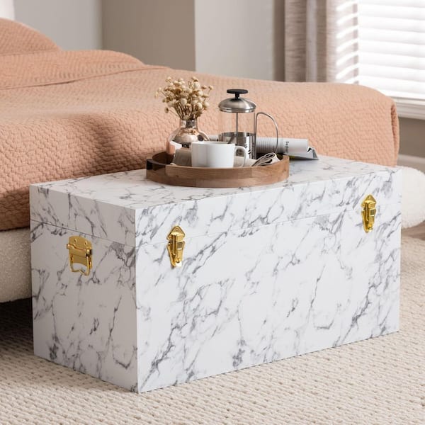 Brenta Marble White Vinyl Wrapped Storage Trunk 31.5 in.