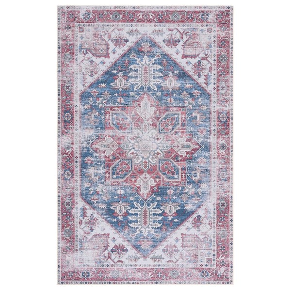 SAFAVIEH Tuscon Navy/Red 4 ft. x 6 ft. Machine Washable Border Distressed Area Rug