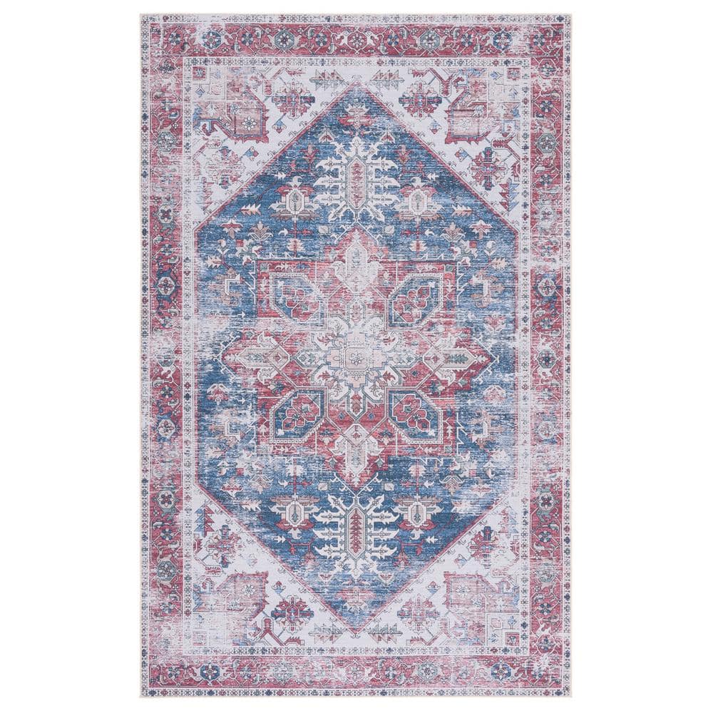 Elegant Red Synthetic 8' x 10' Machine-Washable Rectangular Rug