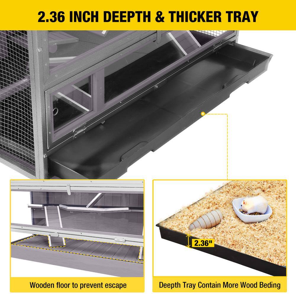 Large Black and Gray Wooden Hamster Cage with Metal Frame