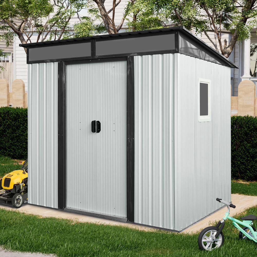 White 6 ft. x 5 ft. Metal Shed with Window and Black Roof