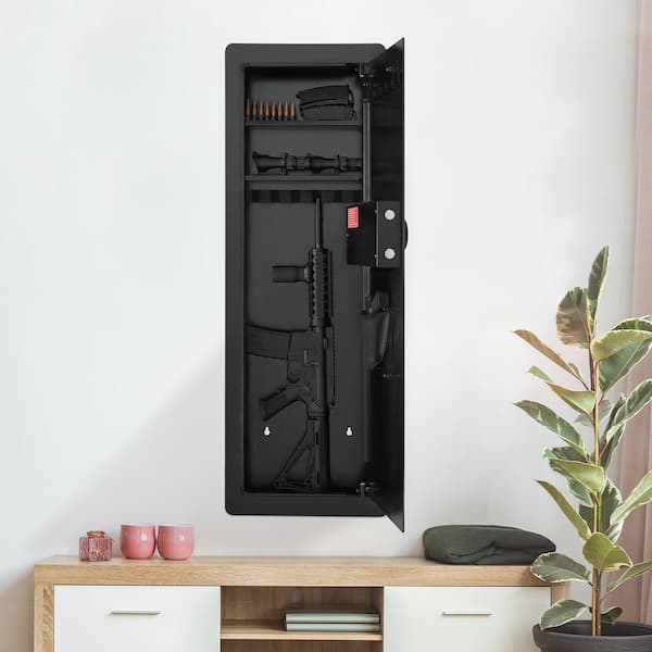 Tall Wall Gun Safe, 42.91 in. Hidden Gun Safe with Keypad, Q235 Cold-Rolled Steel Gun Safe LED Light, Holster and Stock