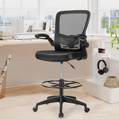 Black Tall Office Chair with Lumbar Support Flip Up Arms