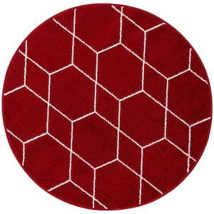 Trellis Frieze Red/Ivory 4 ft. x 4 ft. Round Geometric Area Rug