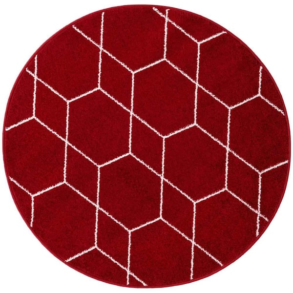 StyleWell Trellis Frieze Red/Ivory 4 ft. x 4 ft. Round Geometric Area Rug