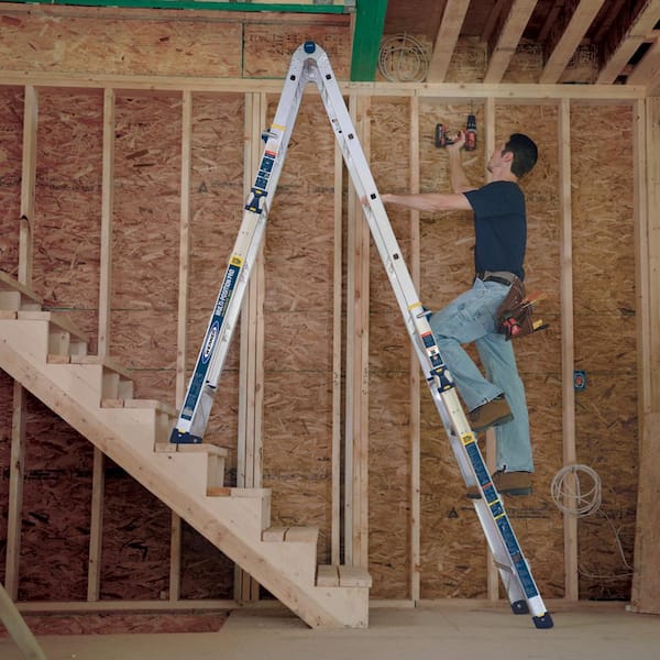 Werner - 22 ft. Reach Aluminum 5-in-1 Multi-Position Pro Ladder with Powerlite Rails 375 lbs. Load Capacity Type IAA Duty Rating