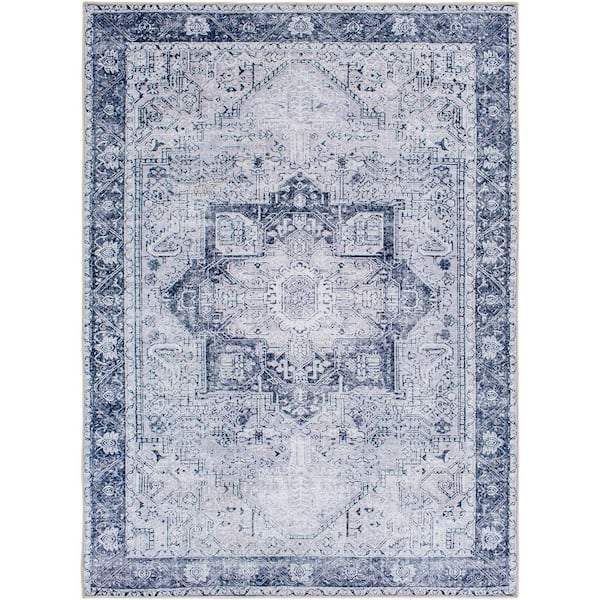 Livabliss Gilda Cobalt Traditional 7 ft. x 9 ft. Indoor Machine-Washable Area Rug