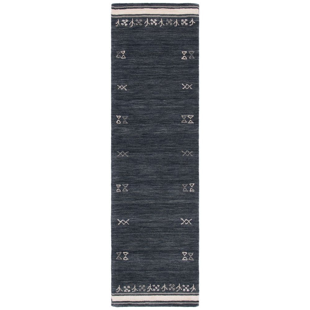 SAFAVIEH Himalaya Charcoal 2 ft. x 8 ft. Solid Color Striped Runner Rug
