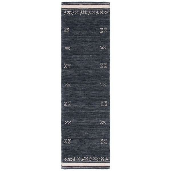 SAFAVIEH Himalaya Charcoal 2 ft. x 8 ft. Solid Color Striped Runner Rug