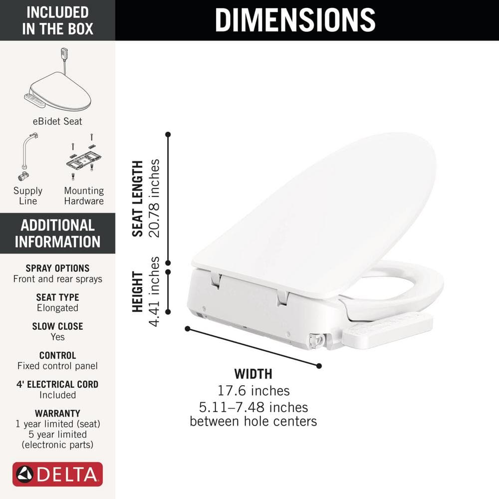 White Elongated Electric Bidet Toilet Seat with Soft Close