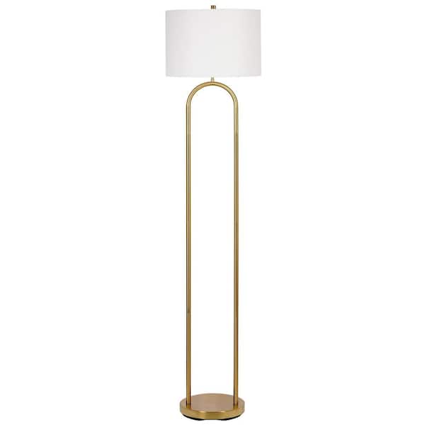 Kenroy Home Isla 64 in. Brushed Gold 1-Light Standard Floor Lamp with Linen Drum Shade
