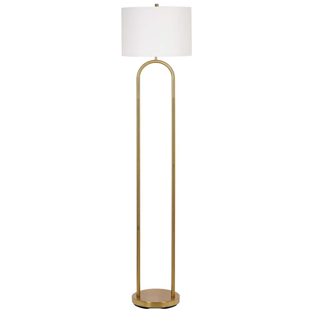 64" Gold Floor Lamp with White Linen Drum Shade