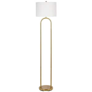 64 in. Brushed Gold Modern 1-Light Standard Floor Lamp for Living Room with Linen Drum Shade