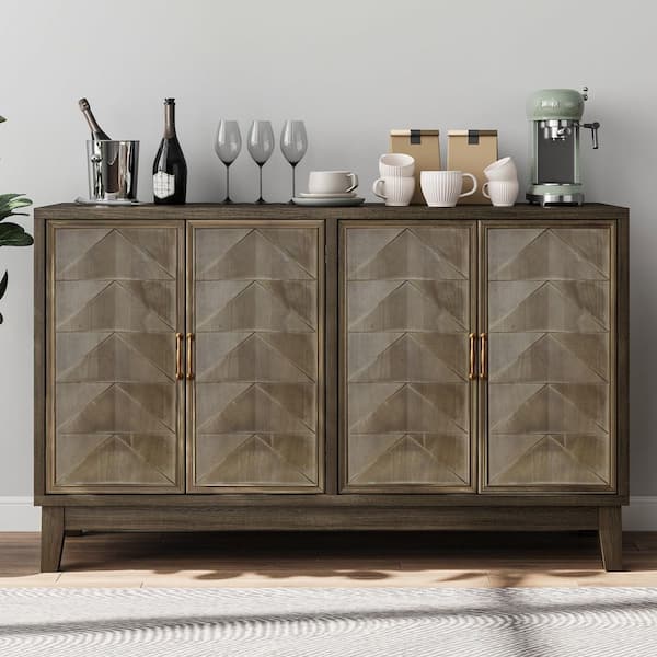 Doris Modern Brown Wood 64.7 in. Buffet Storage Sideboard, Storage Cabinet, Console Table with 4 Doors