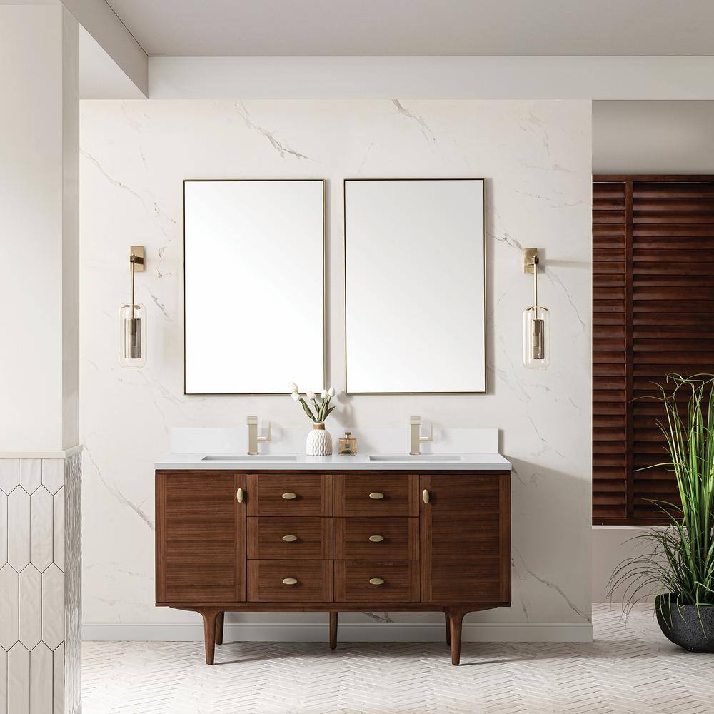 Amberly 60.0 in. W x 23.5 in. D x 34.7 in. H Bathroom Vanity in Mid-Century Walnut with White Zeus Silestone Quartz Top price history on PriceWatchPro
