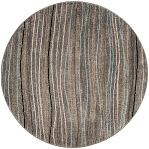 Amsterdam Silver/Beige 7 ft. x 7 ft. Round Striped Area Rug