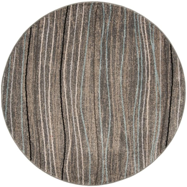 SAFAVIEH Amsterdam Silver/Beige 7 ft. x 7 ft. Round Striped Area Rug