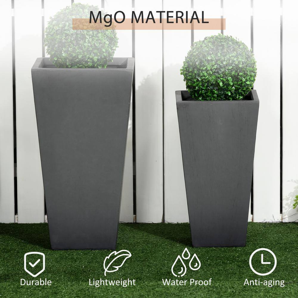 Magnesium Oxide Modern Outdoor Planters with Drainage, Gray, 2-Pack