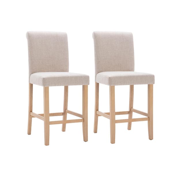 Tidoin Beige Modern Back Support Fabric Dining Chair with Rubber Wood Legs (Set of 2)