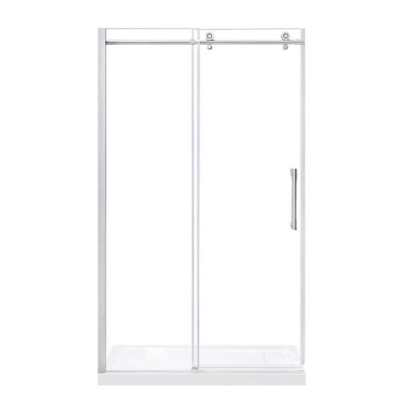 Eva 48 in. x 78.74 in. Sliding Frameless Shower Door in Brushed Nickel