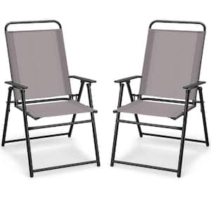 Folding Outdoor Lounge Chairs Light-Weight High Back Chairs with Armrests Cozy Seat Fabric (Set of 2)