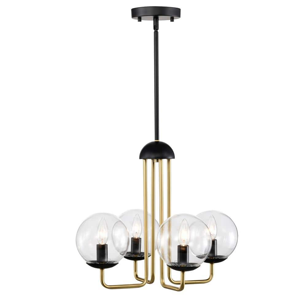 Warehouse of Tiffany Leila 18.9 in. 4-Light Indoor Matte Black and Brass Finish Chandelier with Light Kit