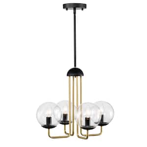 Leila 18.9 in. 4-Light Indoor Matte Black and Brass Finish Chandelier with Light Kit