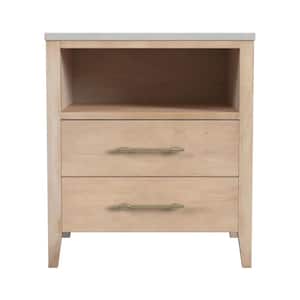 Mayfair Light Brown 2-Drawer 22 in. W Marble and Wood Nightstand