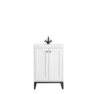Chianti 24 in. Single Vanity in Glossy White & Matte Black with Resin Vanity Top in White Glossy with White Basin