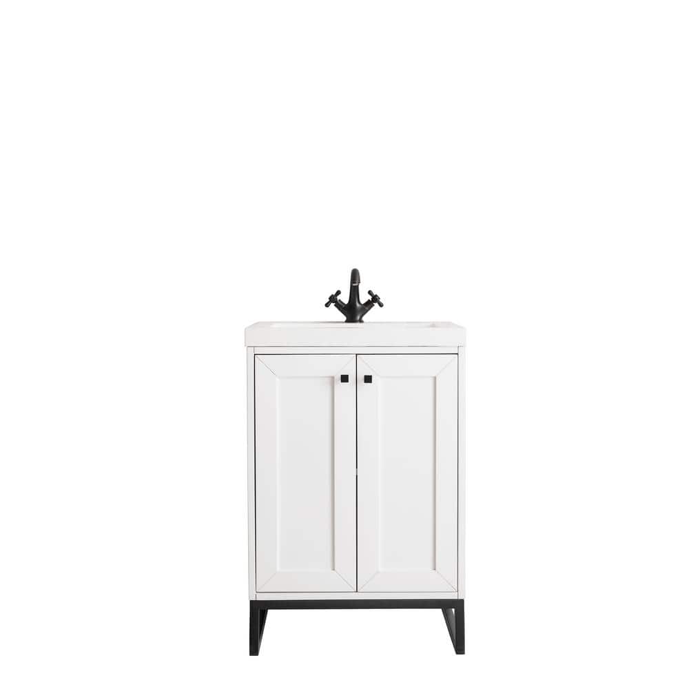 James Martin Vanities Chianti 23.6 in. W x 18.1 in. D x 35.5 in. H Bath Vanity in Glossy White with White Glossy Top, Glossy White w/ Matte Black Base & Hardware -  E303V24GWMBKWG
