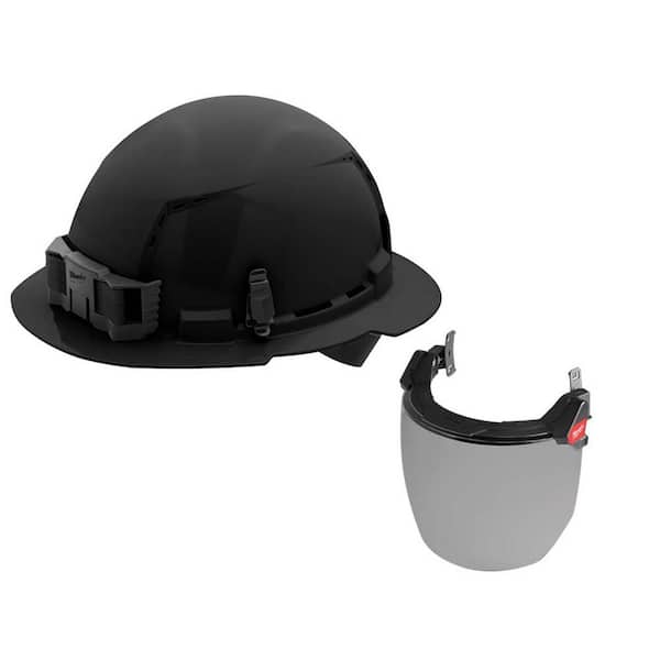 Milwaukee BOLT Black Type 1 Class C Full Brim Vented Hard Hat with 4-Point Ratcheting Suspension with BOLT Gray Full Facesheild