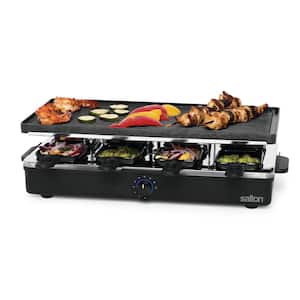 162 sq. in. Black Thermoplastic Smokeless 8-Person Party Grill and Raclette with Adjustable Temperature Control