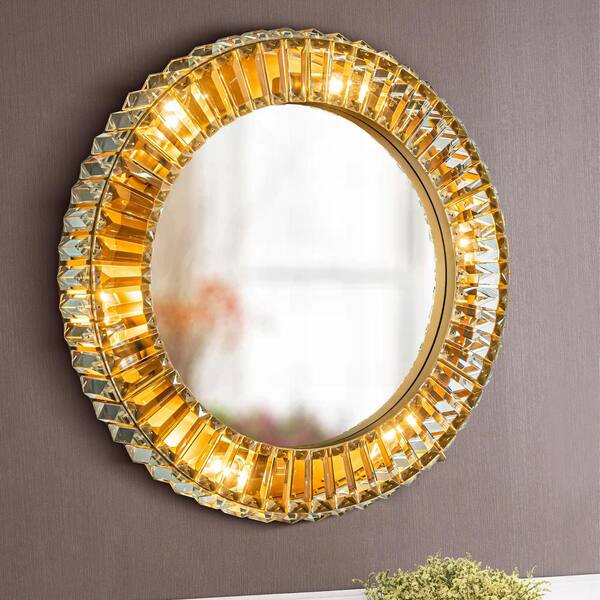 ALOA DECOR 24 in. 6-Light Antique Gold Vanity Light with Mirror Modern And Contemporary Circular ...