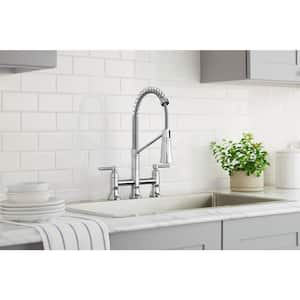 Pritchard Two-Handle Spring Neck Pull-Down Sprayer Bridge Kitchen Faucet in Chrome