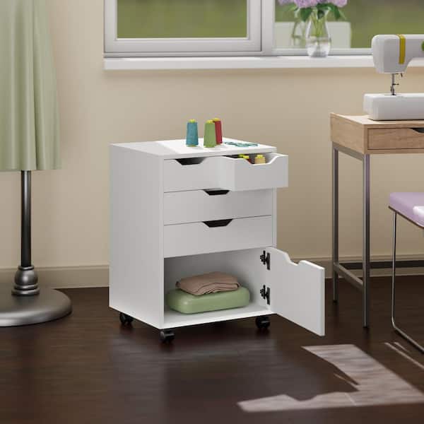 Halifax White 26.3 in. Mobile Office Storage Cabinet with Drawers and Bins