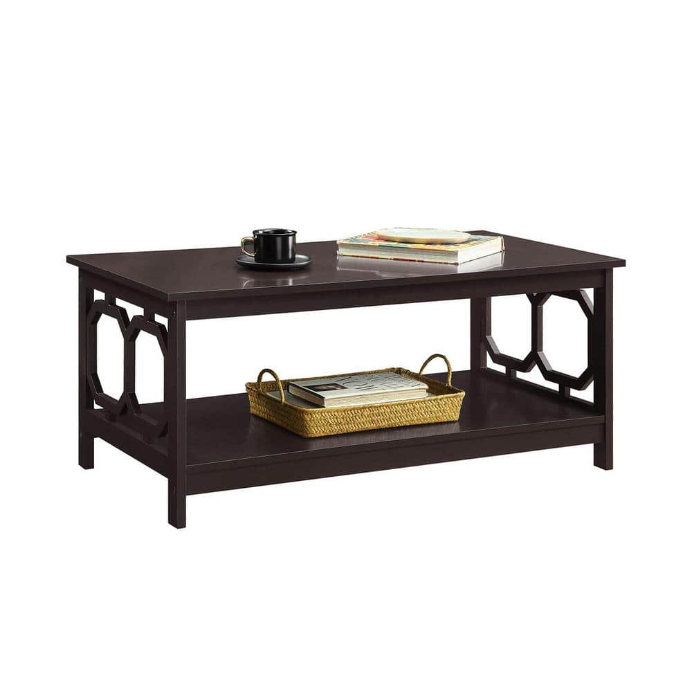 Espresso Brown Rectangular Wood Coffee Table with Latticework