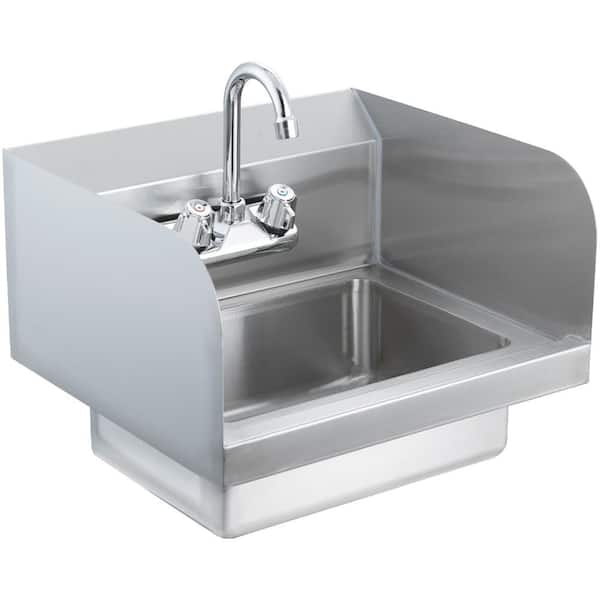 Commercial Wall-Mount Hand Sink w/ Faucet, Side Splash, Stainless Steel Hand Wash Basin, 17 x 12.8 in
