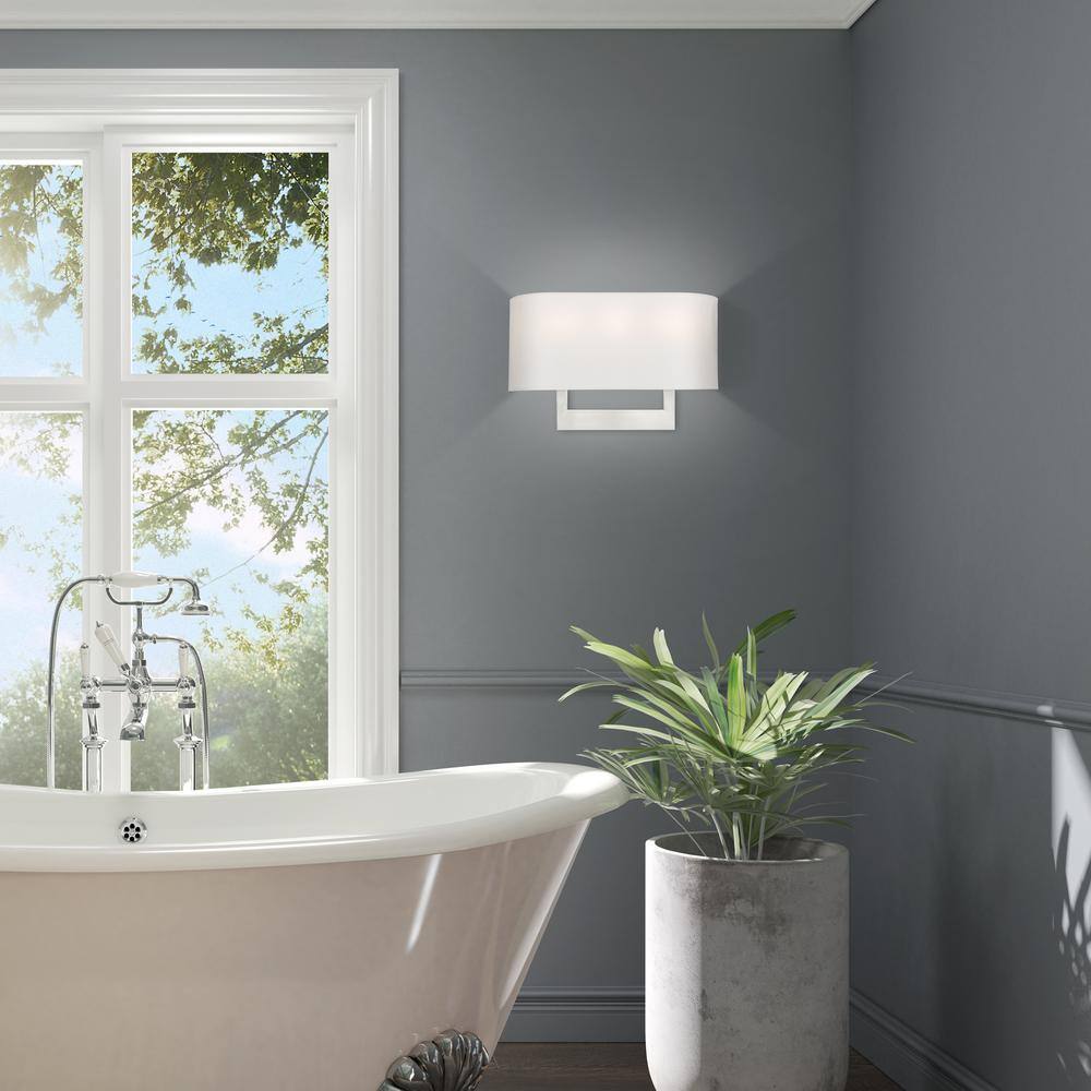 Brushed Nickel 3-Light ADA Compliant Wall Sconce with Fabric Shade