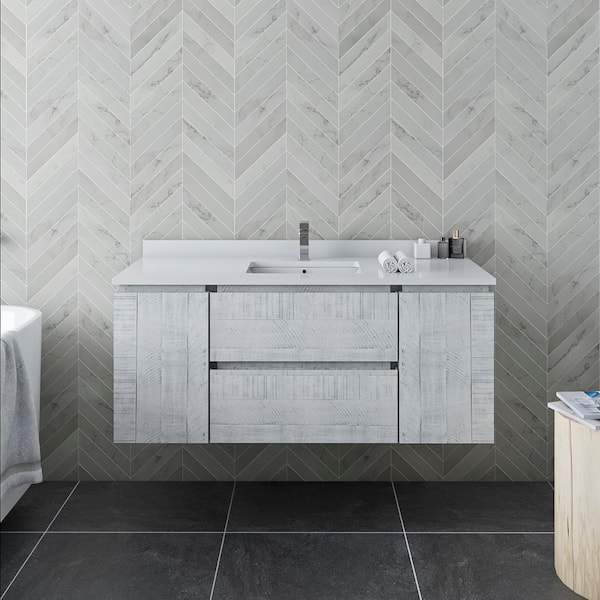 Fresca Formosa 47 in. Wall Mount Floating Single Bath Vanity Cabinet without Top in Rustic White