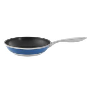 Stripes 10 in. Stainless Steel Ceramic Nonstick Frying Pan in Brushed Stainless Steel with Blue Cove band