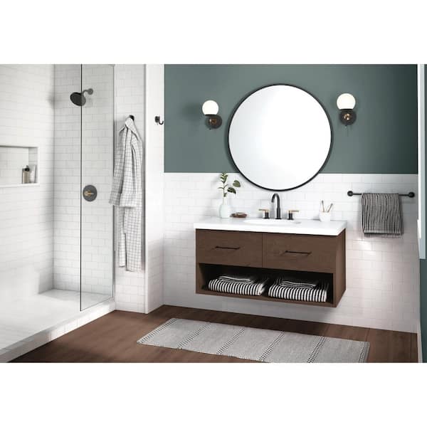 Nicoli 5-Spray Shower Faucet with 8 in. Widespread Double Handle Bathroom Faucet in Matte Black/Champagne Bronze