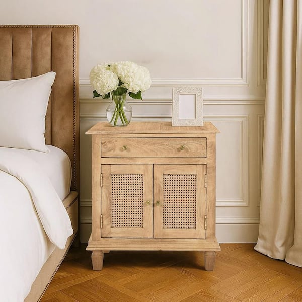28 in. Brown 1-Drawer Mango Wood Nightstand