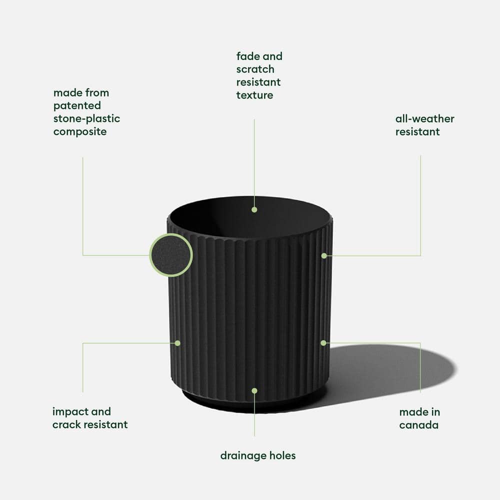 Black Fluted Plastic-Stone Round Planter Set