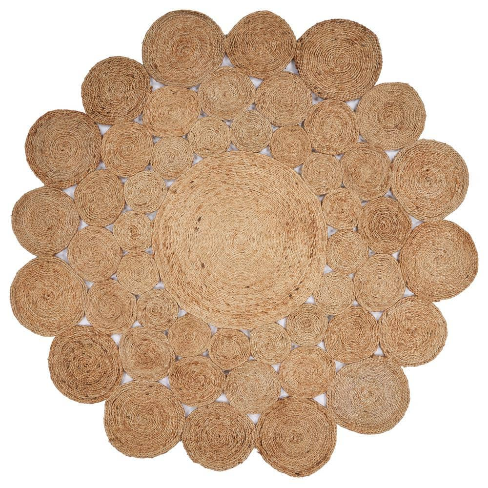 Rug Jute Beige Circle Design Hand Braided Rug Round Shape Handmade Natural  Fiber Area Carpet Kitchen, Hallway Rugs For Living (Blue, 300 x 300 cm