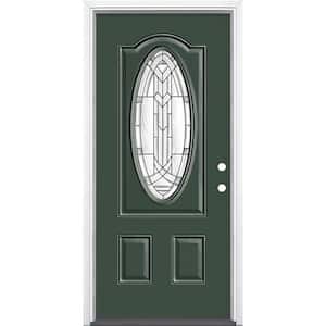 36 in. x 80 in. Chatham 3/4 Oval-Lite Left Hand Inswing Painted Steel Prehung Front Door with Brickmold, Vinyl Frame