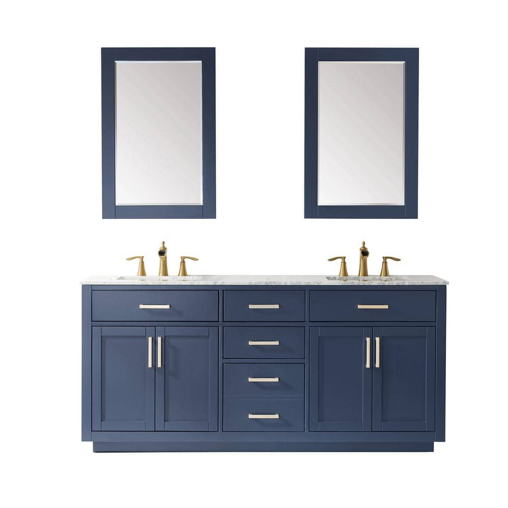 Altair Ivy 72 In Double Bathroom Vanity Set In Royal Blue And Carrara White Marble Countertop With Mirror 531072 Rb Ca The Home Depot