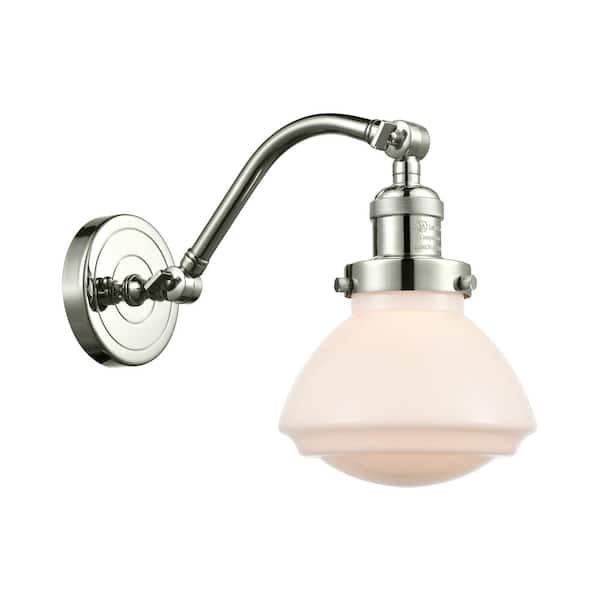 Olean 1-Light Polished Nickel, Matte White Wall Sconce with White Glass Shade