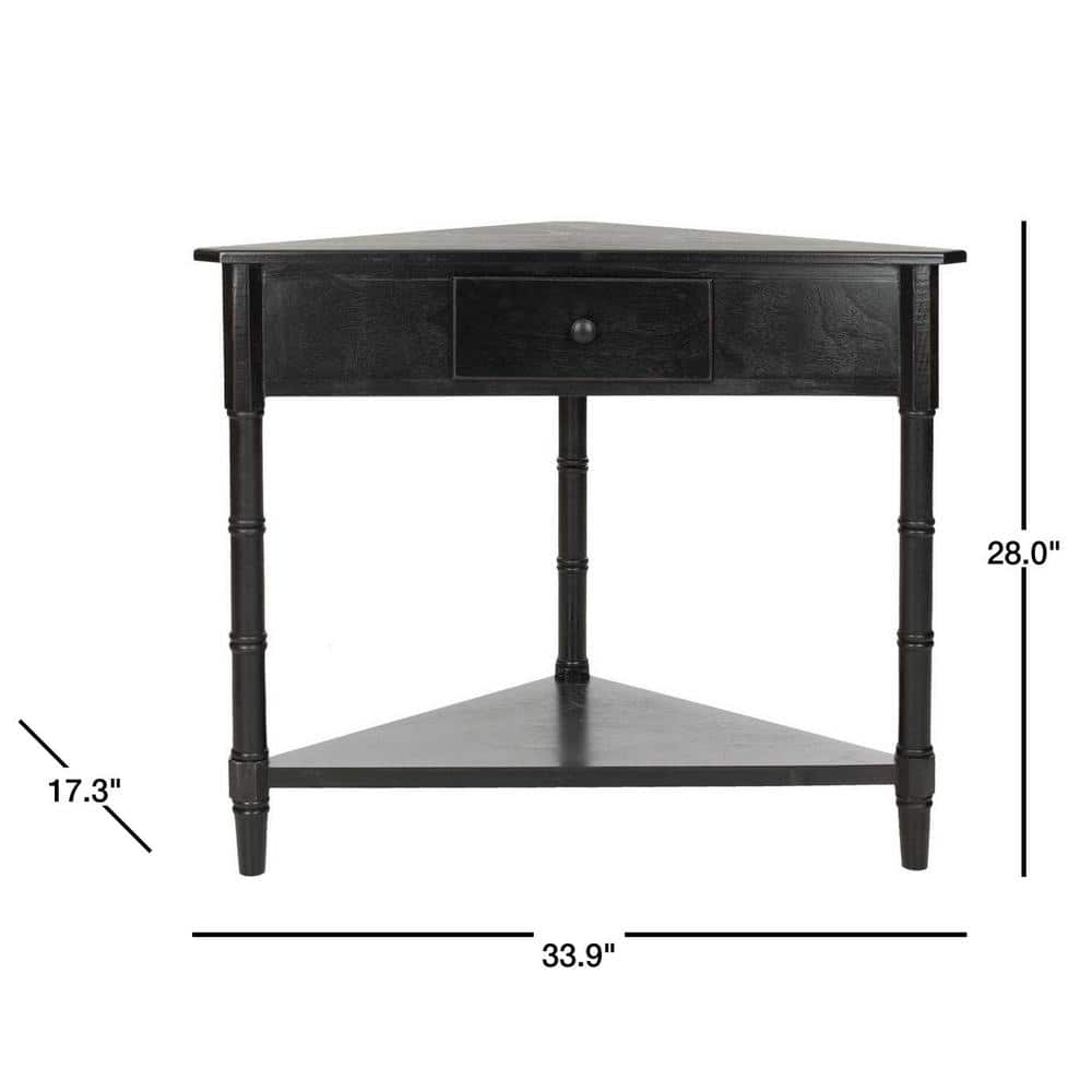 Bamboo-Inspired Triangular Pine Wood Corner Console with Drawer - Black