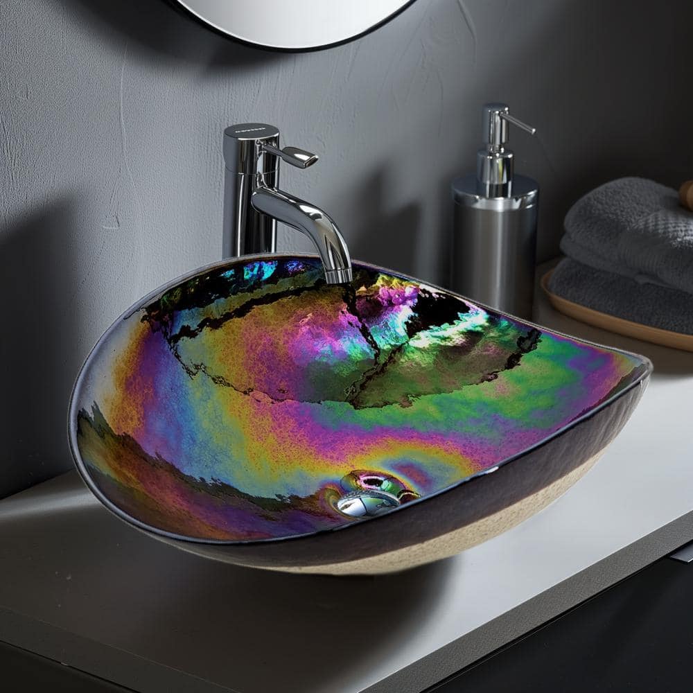 Chestnut Brown Murano Glass Oval Above-Counter Bathroom Sink